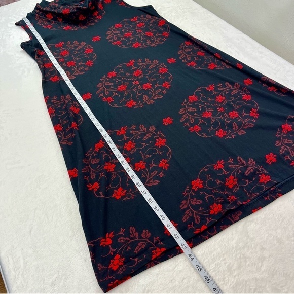 Aller Simplement Womans Midi Dress Sz XL Cowel Neck Sleeveless Black Red Cotton - Picture 10 of 11